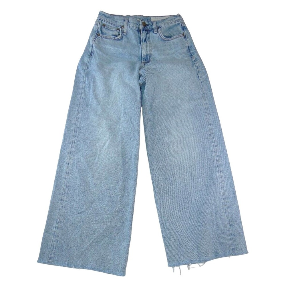 Rag & Bone Womens 27 High‎ Rise Wide Leg Light Wash Raw Hem Denim Jeans